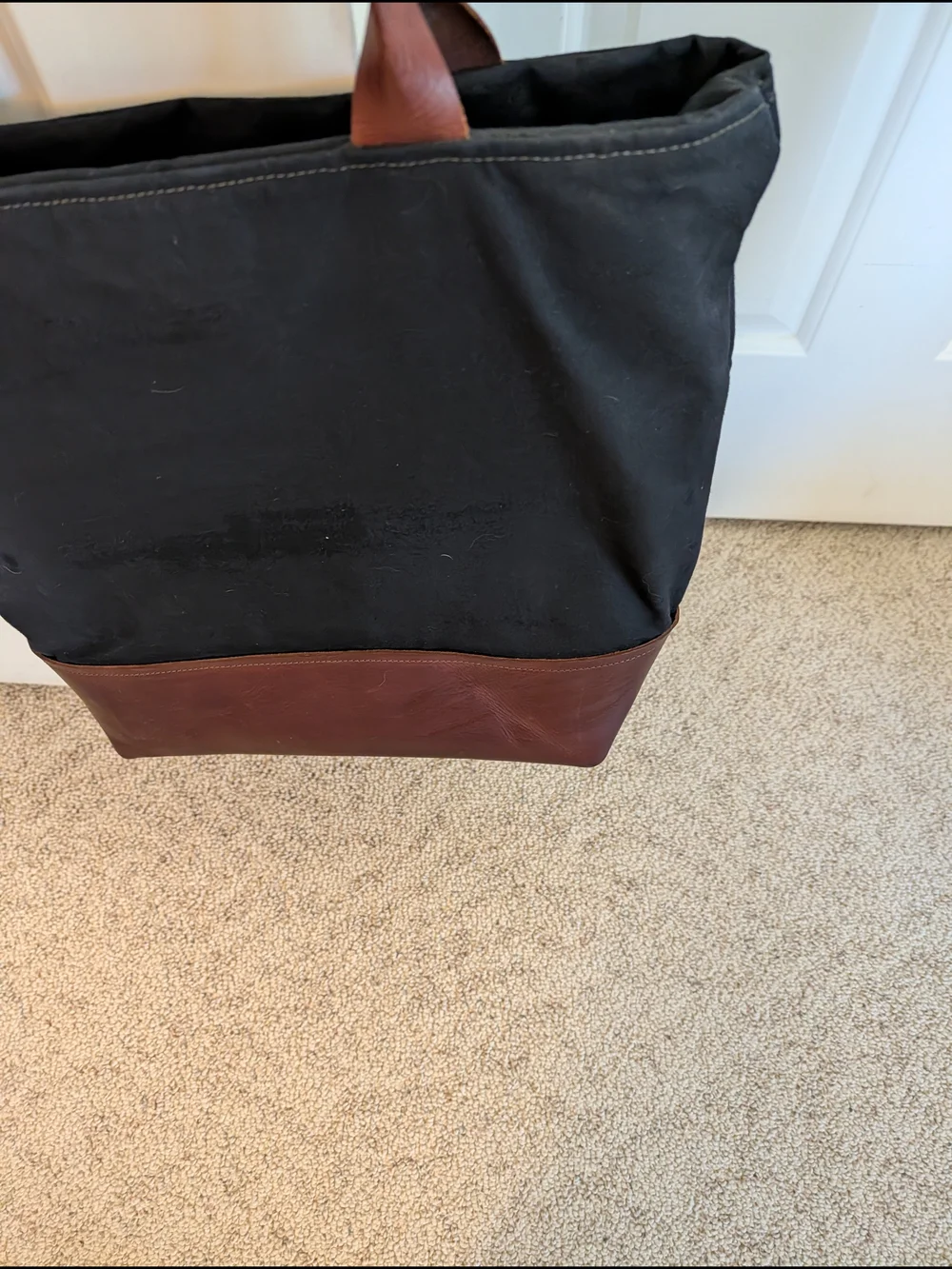 R. Riveter Black Canvas & Brown Leather Tote Bag